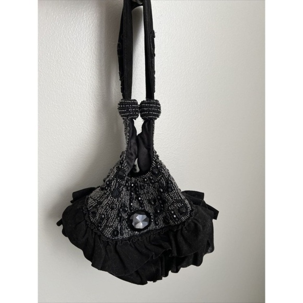 Mary Francis Black Handbag Beaded EUC